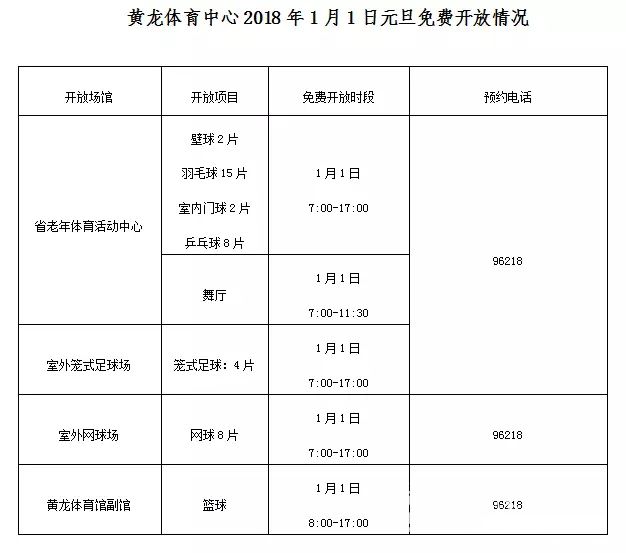 黄龙体育中心2018年1月1日元旦免费开放情况(图1) 黄龙体育中心2018年1月1日元旦免费开放情况(图1)