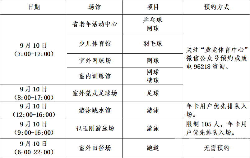 关于黄龙体育中心2022年中秋节场馆免费开放的通告(图1)