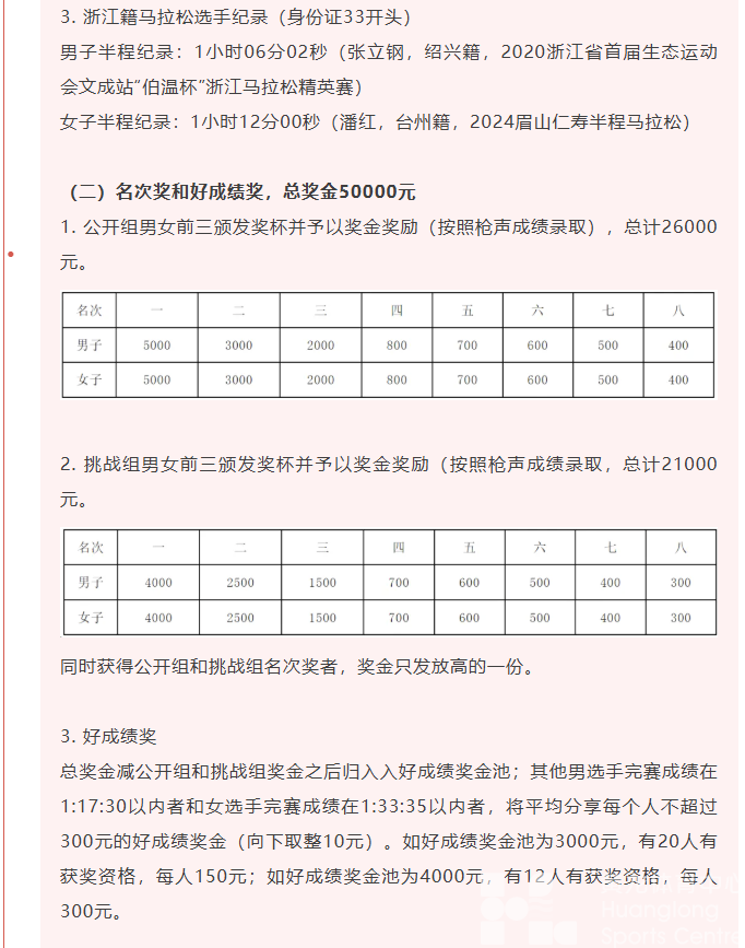 黄龙公开赛丨21.0975公里！奖品总价值6万！浙江最早马拉松等你来挑战！(图7)